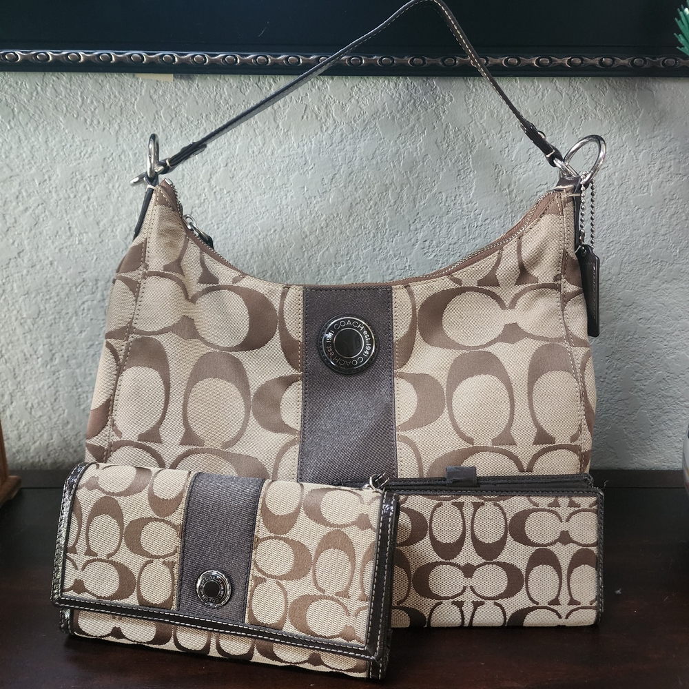 Brown Designer Women's Bag and Wallet Set